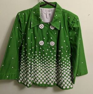 Kelly green polka dot swing coat - border print
